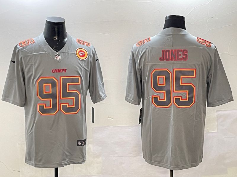 Men Kansas City Chiefs #95 Jones Grey 2025 Nike Vapor Limited NFL Jersey style 2103